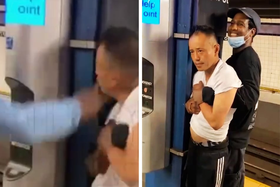 The viral video appears to show an Asian man being beaten on for an alleged sexual assault.