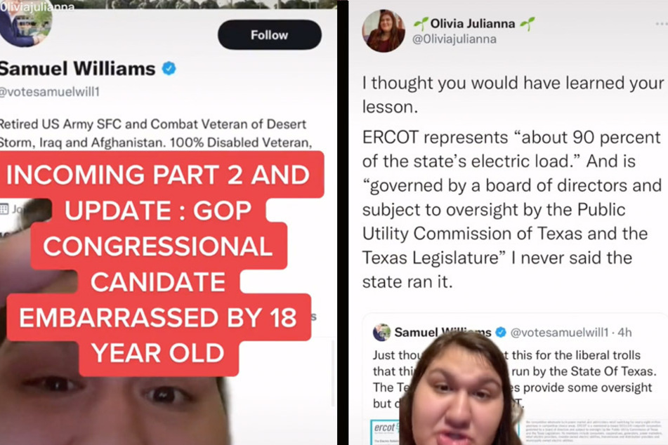 Olivia Julianna goes head-to-head with Texas politician Samuel Williams on Twitter after she called out Gov. Greg Abbott's inaction to fix the state's energy grid.