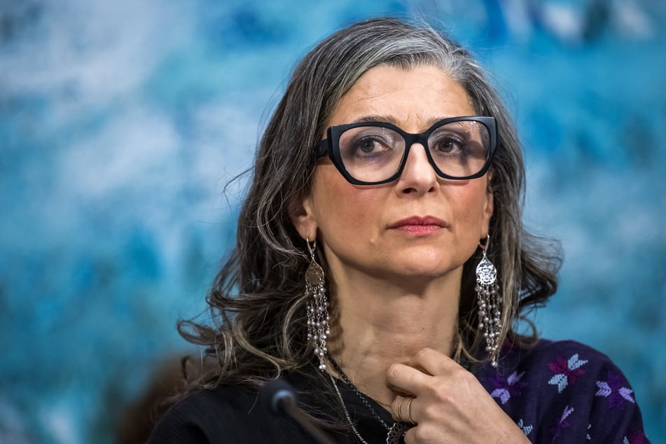 UN special rapporteur on the occupied Palestinian territories Francesca Albanese presents her latest report before delegates at the UN Rights Council in Geneva on March 23, 2026.