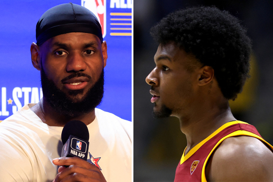LeBron James (r.) has expressed his desire to play with his son, Bronny, in the NBA, but there's no rush for the youngster to enter the draft right after college.