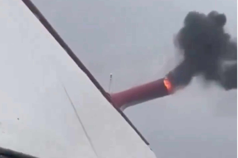 Videos on X appeared to show witness videos of the Carnival ship's funnel on fire.