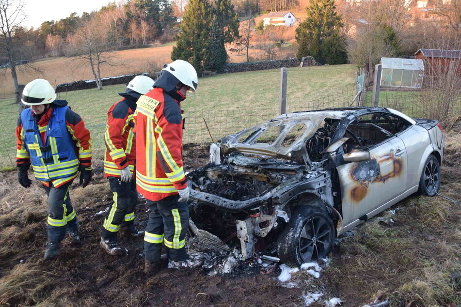 Völlig ausgebrannt fanden die Einsatzkräfte den verunglückten Renault vor.