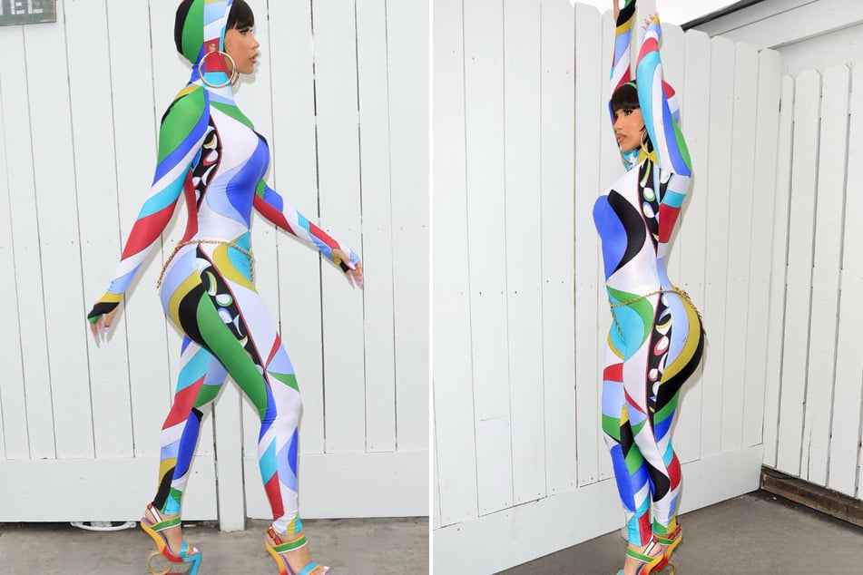 Cardi B breaks Instagram in colorful catsuit and outrageous shoes