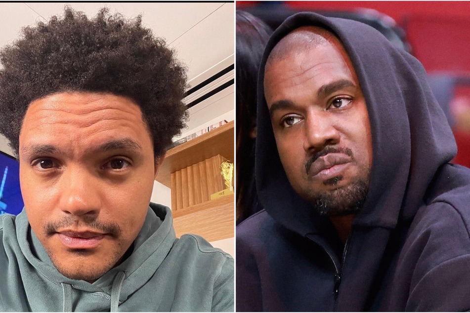 On Wednesday, Kanye "Ye" West (r) slammed Trevor Noah (l) with malicious remarks after the host warned Ye's drama with Kim Kardashian and Pete Davidson could get violent.
