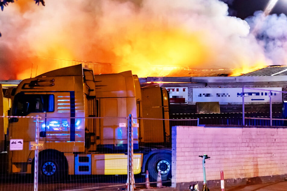 In Frankfurt-Ostend stand in der Nacht zu Dienstag eine Lagerhalle eines Recyclinghofs in Flammen.