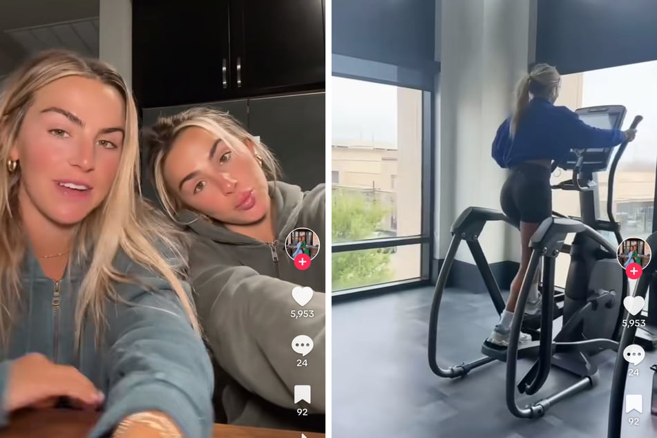 Hanna Cavinder is back in the dating pool, and with the help of her twin sister Haley (l.), she found the perfect guy for a gym date via Tinder.