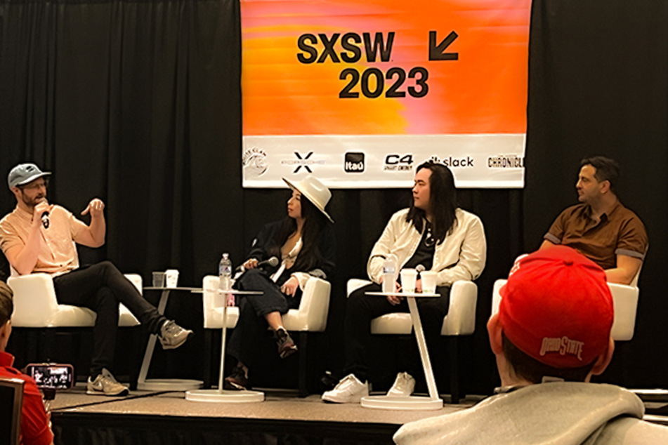 Dan Mangan (l) led a SXSW panel about touring in 2023 without going broke on Thursday.