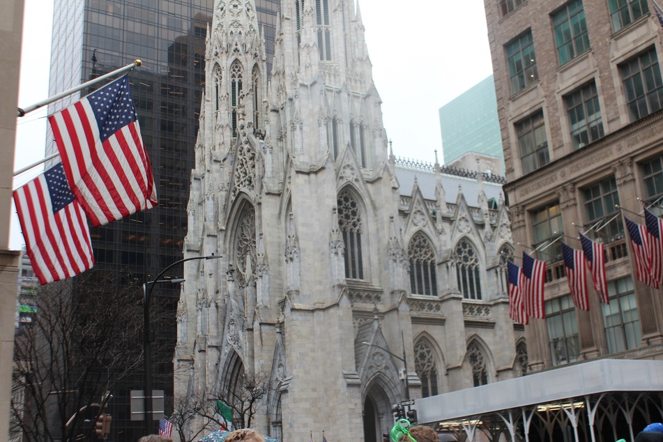 The parade passes the famous St. Patrick's Cathedral on Fifth Ave. between 50th and 51st Streets.