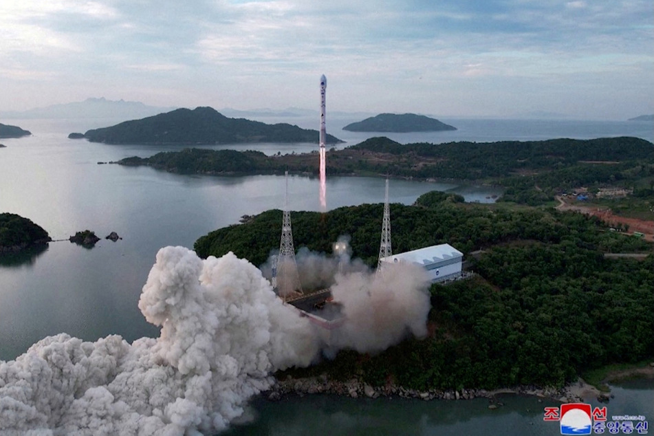 A still photograph shows what appears to be North Korea's new Chollima-1 rocket being launched in Cholsan County, North Korea, on May 31, 2023.