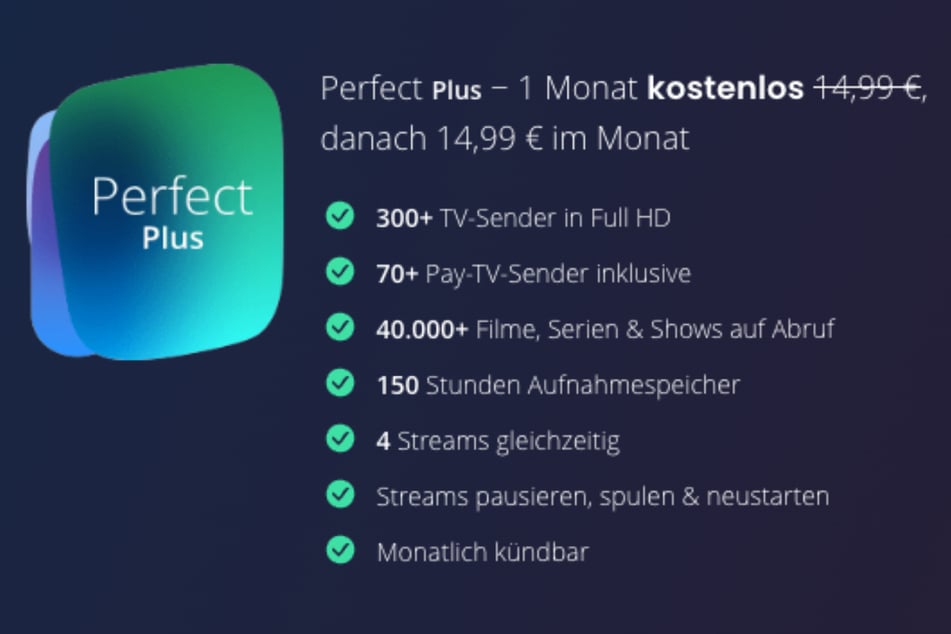waipu.tv Perfect Plus ist die ersten vier Wochen komplett kostenlos und dazu monatlich kündbar.