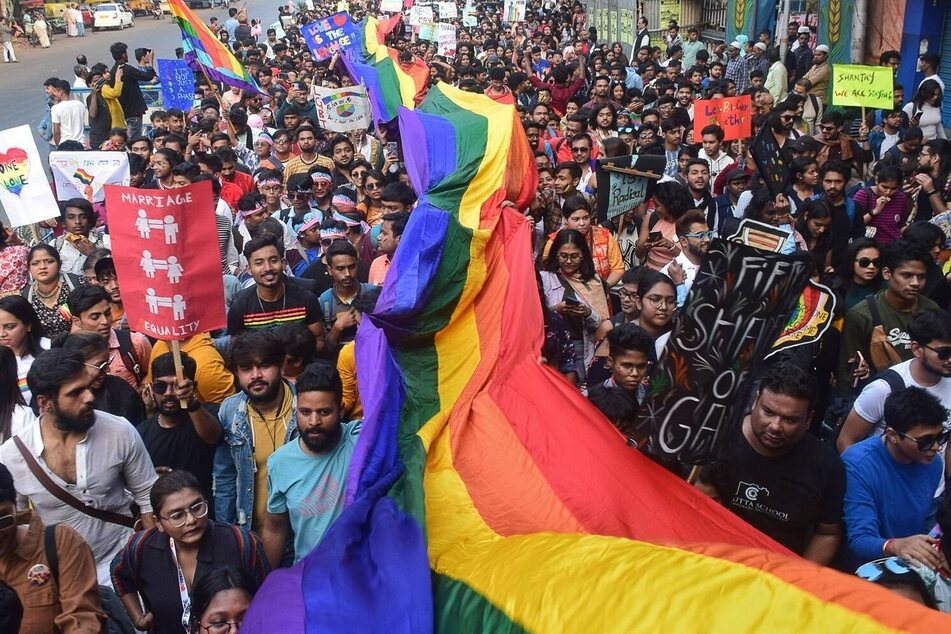 Participants in the Rainbow Pride Walk in Kolkata demand same-sex marriage in India.