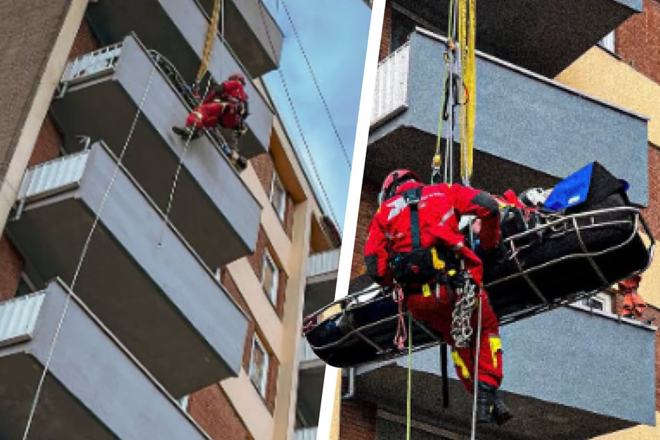 Mit einer aufwendigen Aktion haben die Höhenretter der Kölner Feuerwehr einen schwer verletzten Mann aus seiner Wohnung in Köln-Ossendorf geholt.