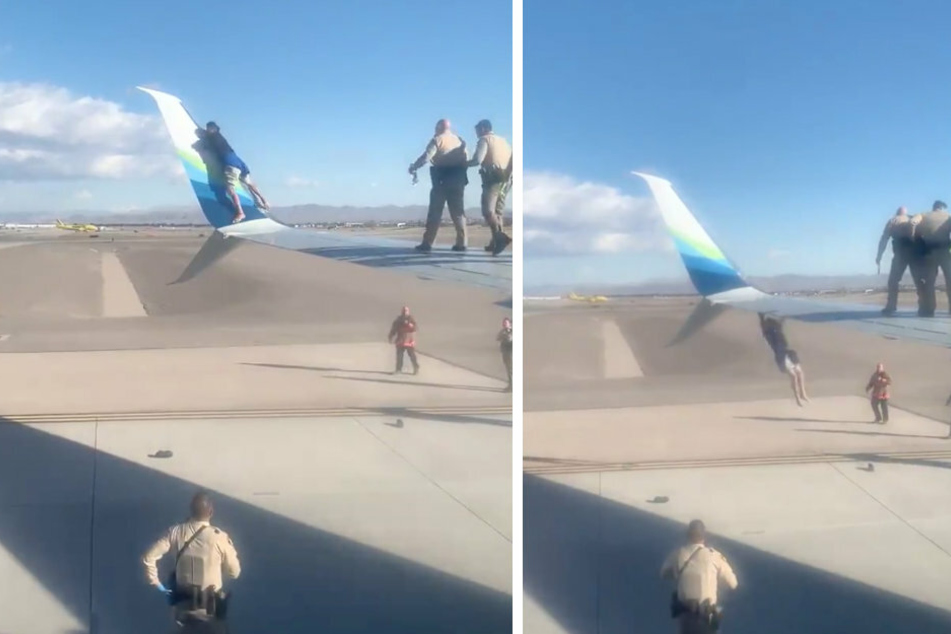 After 45 minutes, the scary scene ended: the man slipped and fell from the wing (collage).