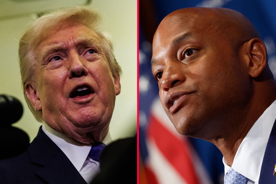 Maryland Governor Wes Moore (r) slammed President Donald Trump (l) for uninviting him from the annual National Governors Association dinner.
