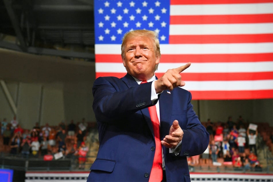 Donald Trump speaks during a "Keep America Great" campaign rally at the SNHU Arena in Manchester, New Hampshire, on August 15, 2019.