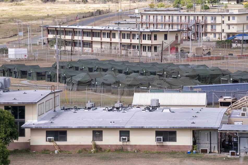 A photo released by the US Navy shows tents erected to house deported migrants at the Guantanamo Bay Naval Base in Cuba.