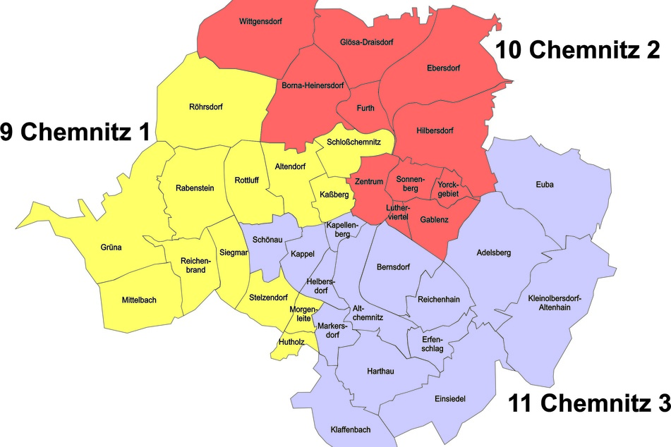 In Chemnitz gibt es drei Wahlkreise.