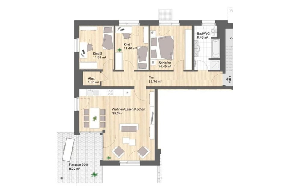 Wohneinheit 1: 4-Raum-Wohnung mit ca. 105 m² Wohnfläche