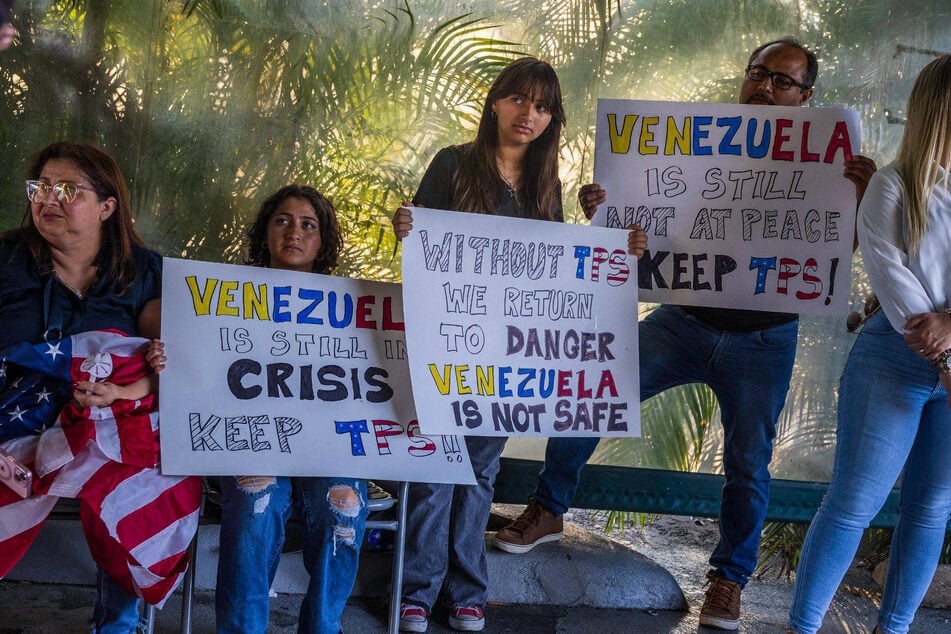 Venezuelan immigrants rally for TPS protections in Doral, Florida, on June 5, 2025.