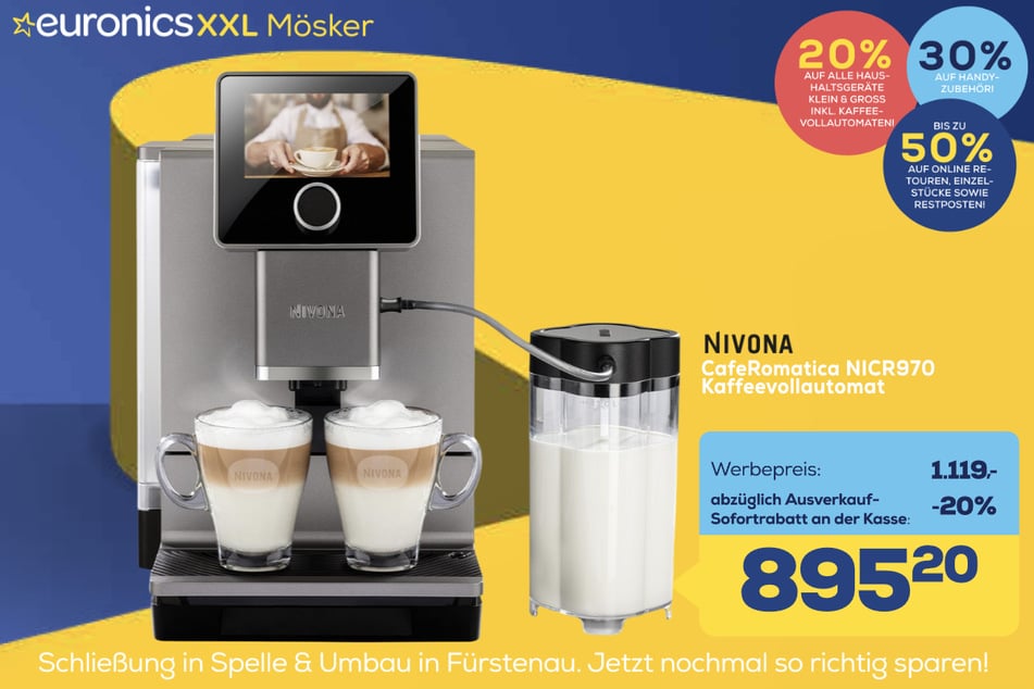Nivona-Kaffeevollautomat CafeRomatica NICR 970 für 895,20 statt 1.119 Euro.