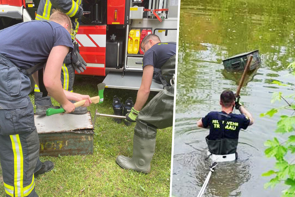 Feuerwehr soll Tresor aus Teich bergen, dann nimmt der Fall eine schockierende Wendung