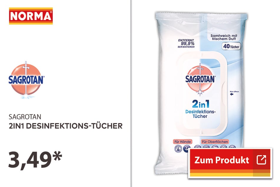 Desinfektionstücher für 3,49 Euro.