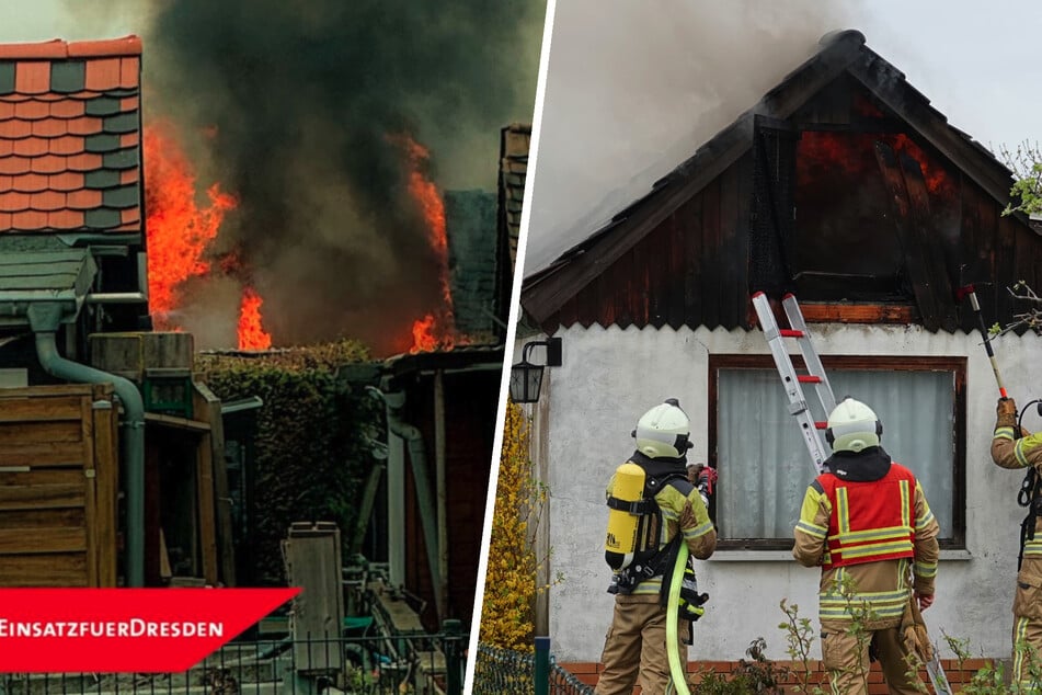 Dresden: Feuerwehreinsatz am Ostermontag: Flammen vernichten Gartenlauben in Laubegast!