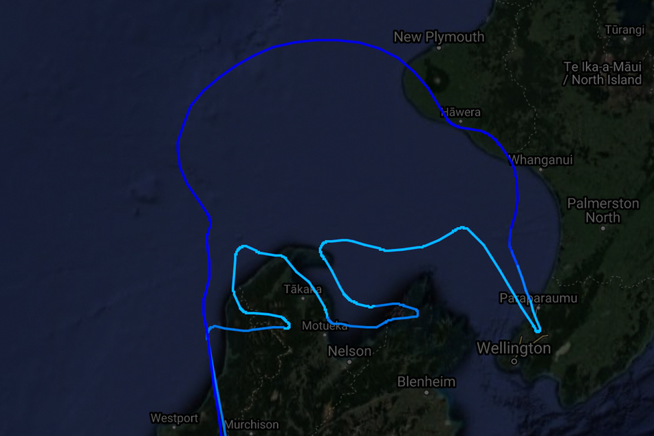 Die Route ergab aus der Luft gesehen einen Kiwi-Vogel.