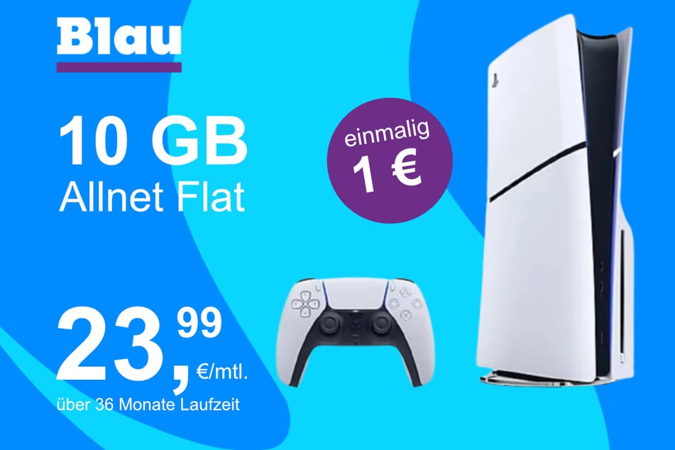 Die PS5 Digital Slim Edition im Blau Allnet S inkl. 10 GB für einmalig nur 1 Euro.
