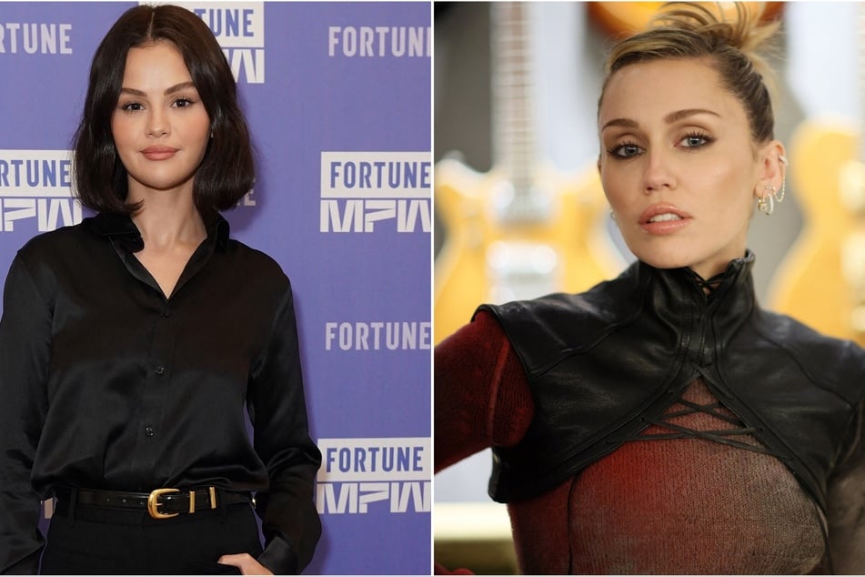 Miley Cyrus (r.) just spilled the ultimate tea by confirming Selena Gomez's (l.) cameo on the Hannah Montana 20th Anniversary Special.