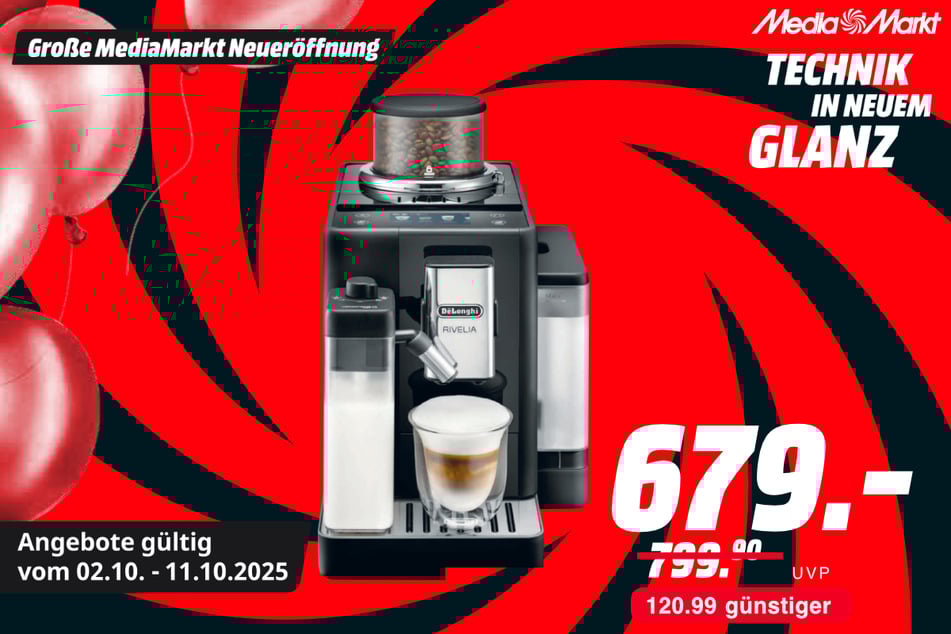 DeLonghi-Kaffeevollautomat Rivelia EXAM440.55.B für 679 statt 799,90 Euro.