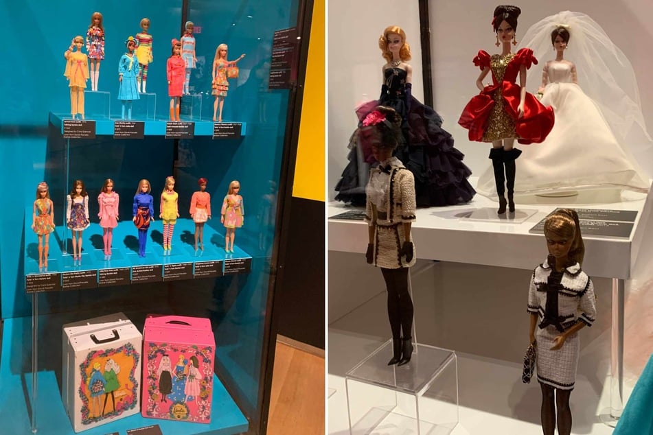 Much of the stereotypical pink and sparkle "Barbiecore" aesthetic is absent from the historical dolls featured throughout the Barbie: A Cultural Icon exhibition.