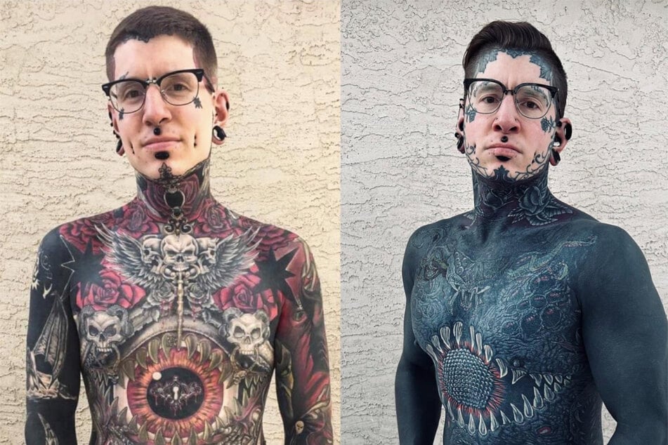 Tattoo enthusiast Remy shared a side-by-side comparison of his recent tattoo work on social media.