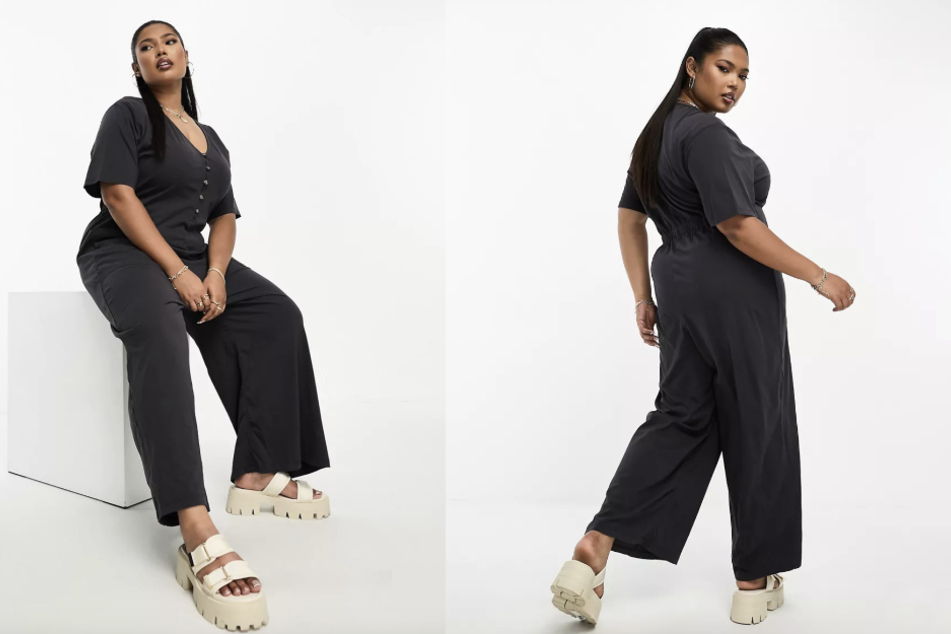 Jersey-Jumpsuit mit Knopfleiste auf asos.com.