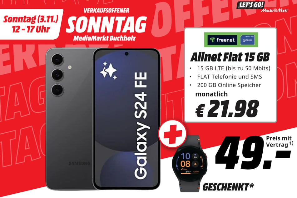 Samsung Galaxy S24 FE für 49 Euro + Galaxy Watch FE geschenkt.