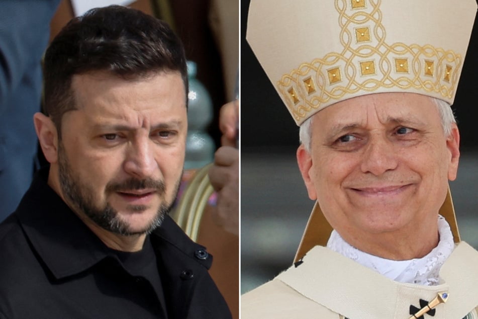 Pope Leo XIV (r.) will hold his first private audience Sunday with Ukrainian President Volodymyr Zelensky, who was at the Vatican to attend the pontiff's inaugural mass.