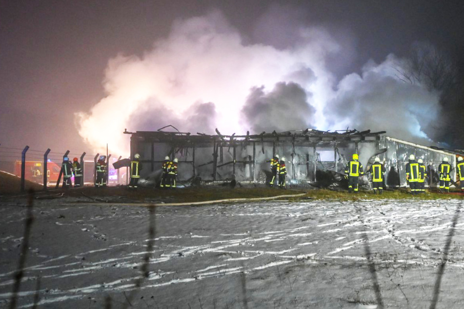 Bei Ankunft der Feuerwehr bot sich dieses Bild: Die Lagerhalle stand in Vollbrand.
