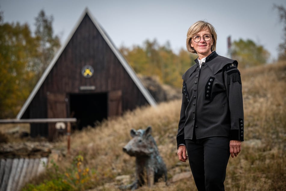 Silke Franzl (48) am Besucherbergwerk Zinngrube Ehrenfriedersdorf.