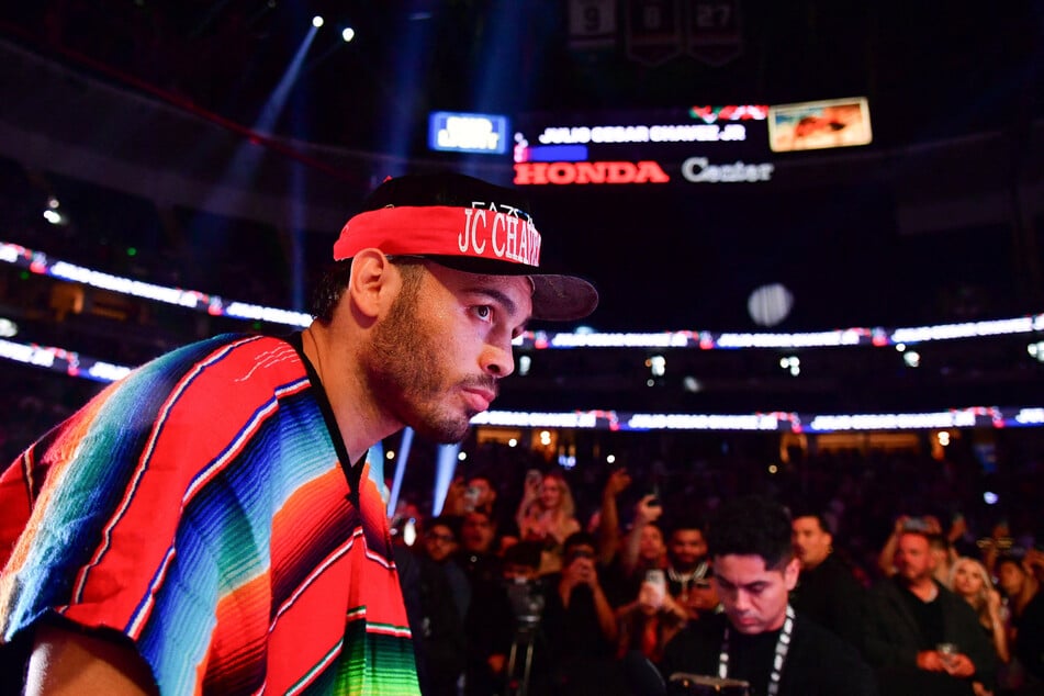 Julio Cesar Chavez Jr. enters the right before fighting Jake Paul at Honda Center.