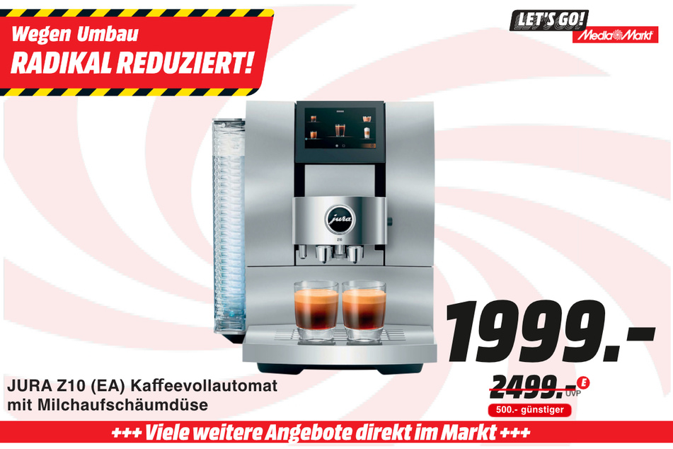Jura-Kaffeevollautomat für 1.999 statt 2.499 Euro.