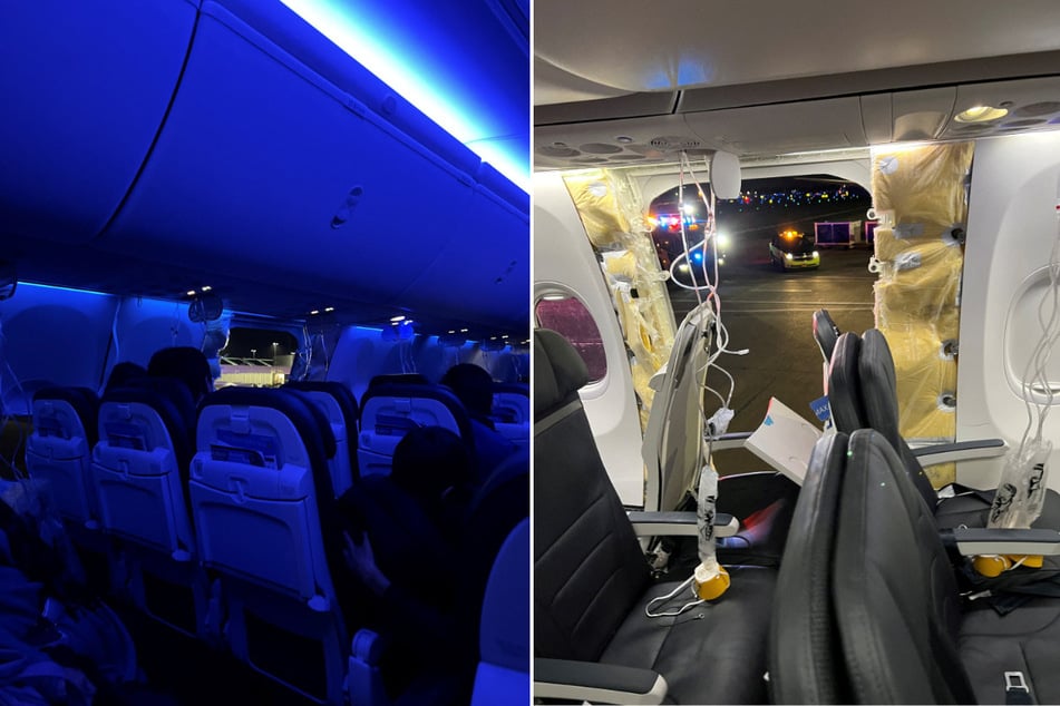 A window and portion of a side wall are missing on Alaska Airlines Flight 1282, which had been bound for Ontario, California, and suffered depressurization soon after departing Portland, Oregon, on January 5, 2024.