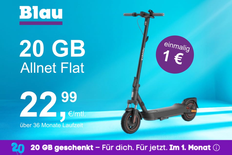 Der Xiaomi E-Scooter 5 Max im Blau Allnet M für einmalig 1 Euro.
