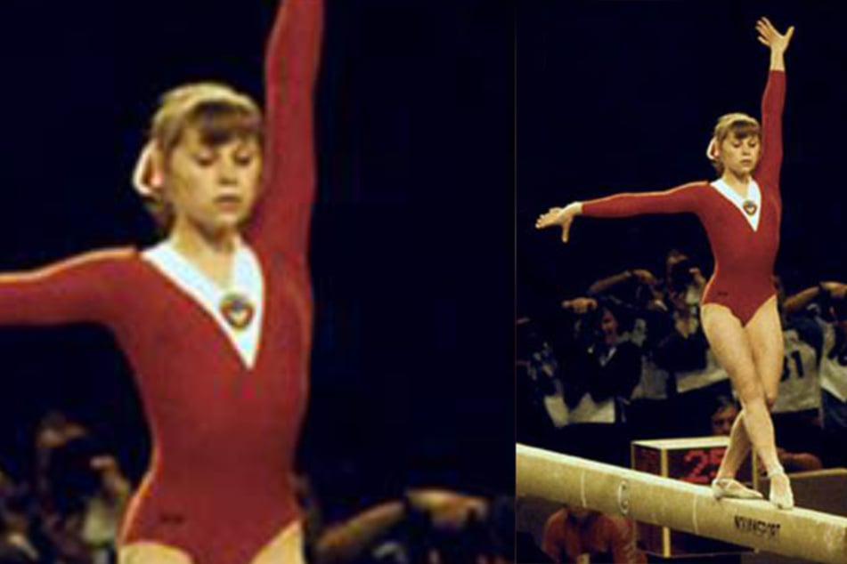Jelena Muchina am Schwebebalken bei den Weltmeisterschaften 1978.
