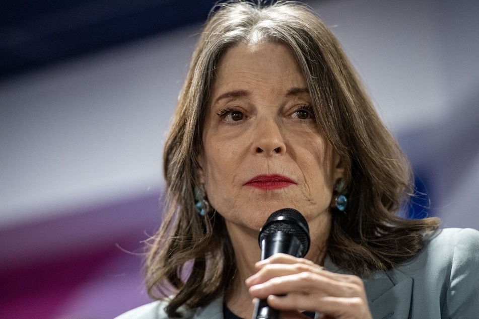 Democratic presidential hopeful Marianne Williamson speaks during a campaign event at Teatotaller's Cafe in Concord, New Hampshire, on January 17, 2024.