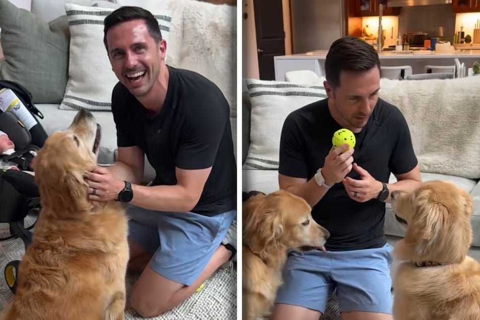 Kevin Bubolz kann herzlich lachen, nachdem Emma mit seinem Baby Bällchen spielen wollte. Kurz darauf erklärt er ihr, dass das erst später kommen wird.
