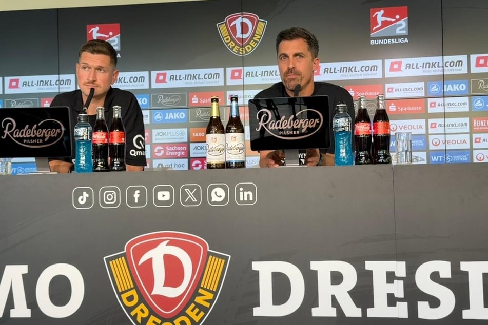 Dynamos Cheftrainer Thomas Stamm (43, r.) kann zum Ostkracher gegen den 1. FC Magdeburg personell fast aus dem Vollen schöpfen.