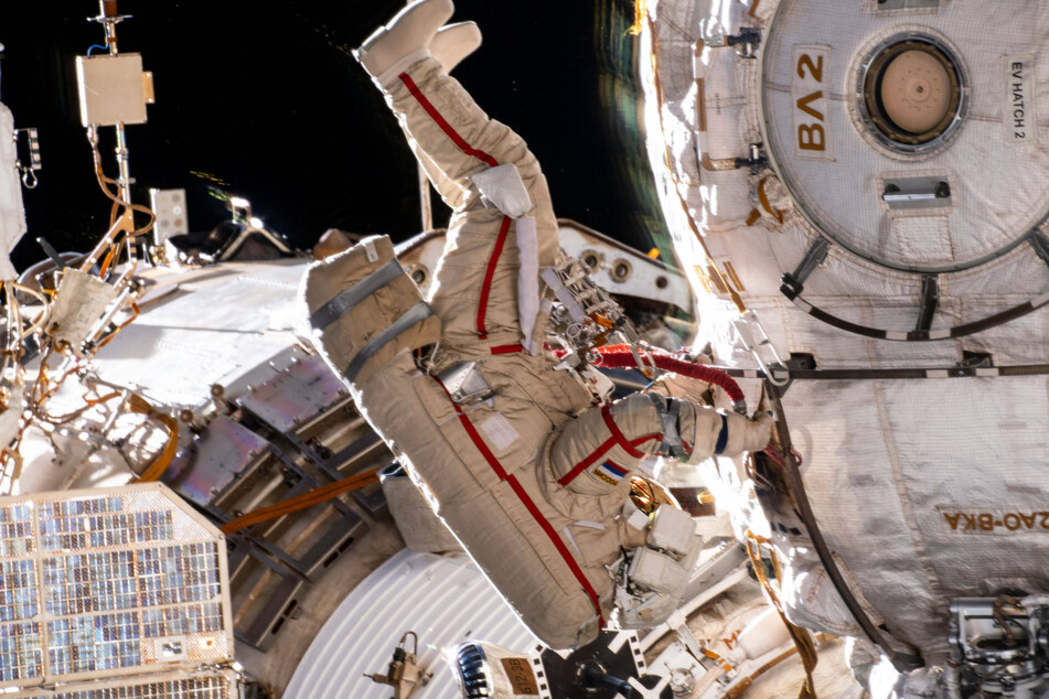 A Roscosmos cosmonaut pictured at the International Space Station on June 2, 2021.