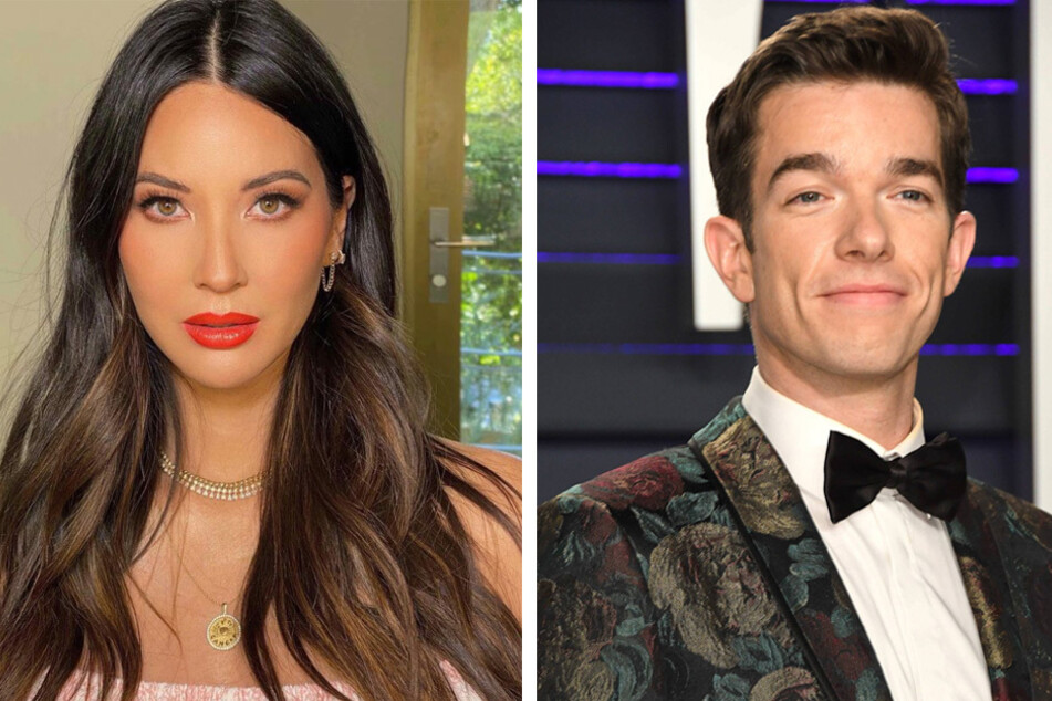 Jonn Mulaney (r.) announced that he and Olivia Munn are expecting their first child together on Late Night with Seth Meyers on Tuesday night.
