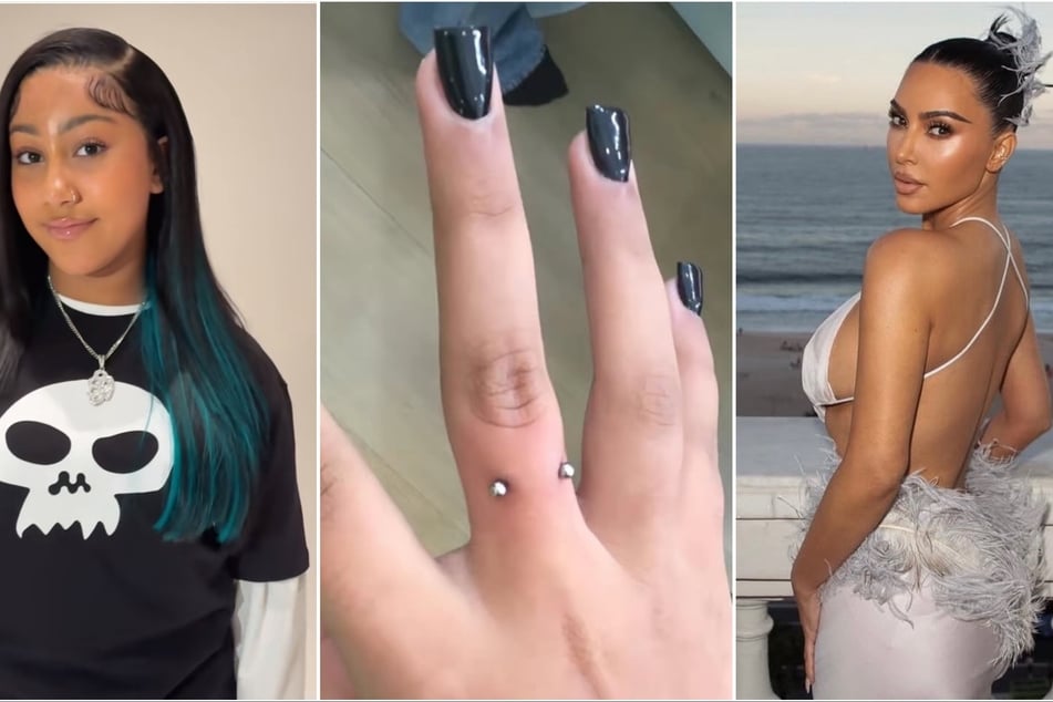 Kim Kardashian is getting criticized again after North West (l.) displayed her newest dermal piercing on TikTok.