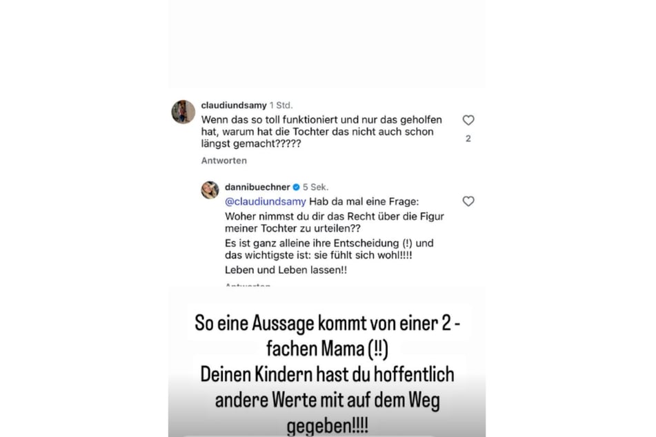 Diesen herabwürdigenden Kommentar über ihre Tochter ließ Danni Büchner nicht auf sich sitzen.